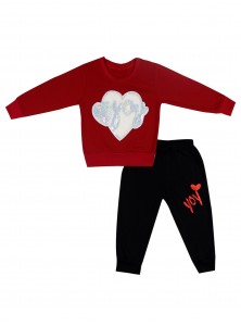 Girl suits long sleeve with heart shape embroidery