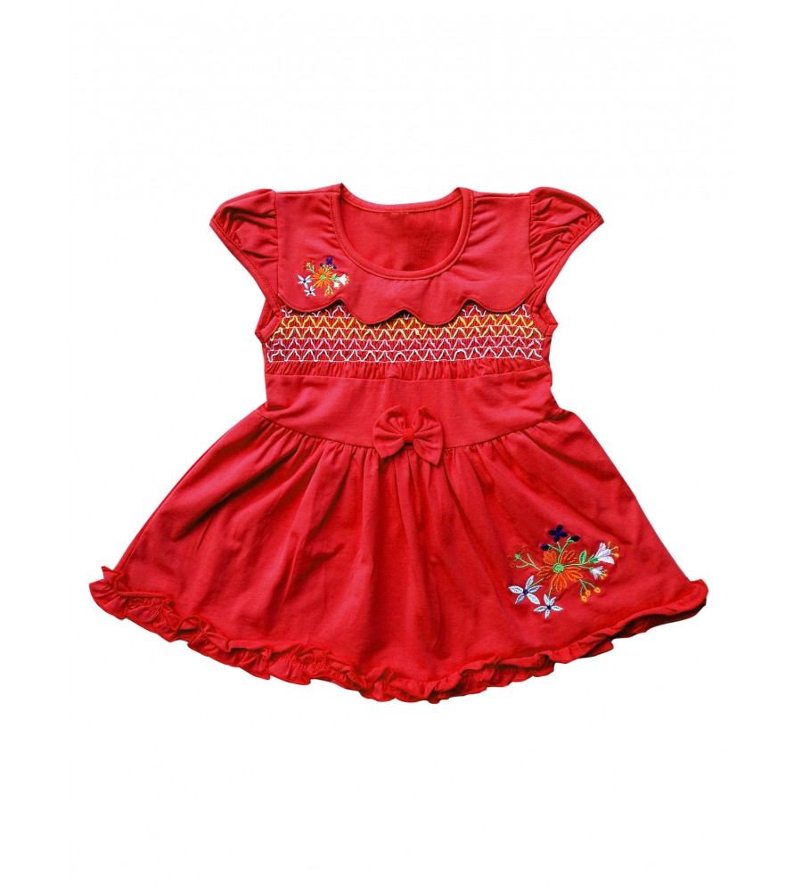 Cotton dress for new born girl with flower embroidery