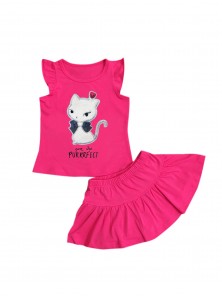 T-shirt and skirt for girls with sequin cat embroidery