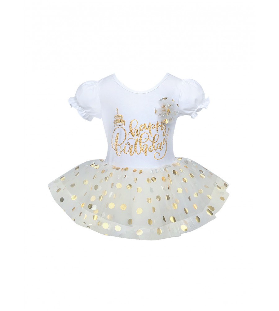 Baby girl dress printing happy birthday and polka dots 