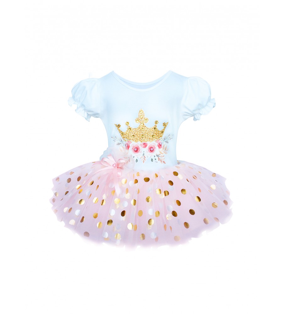 Baby girl dress printing crown and polka dots 